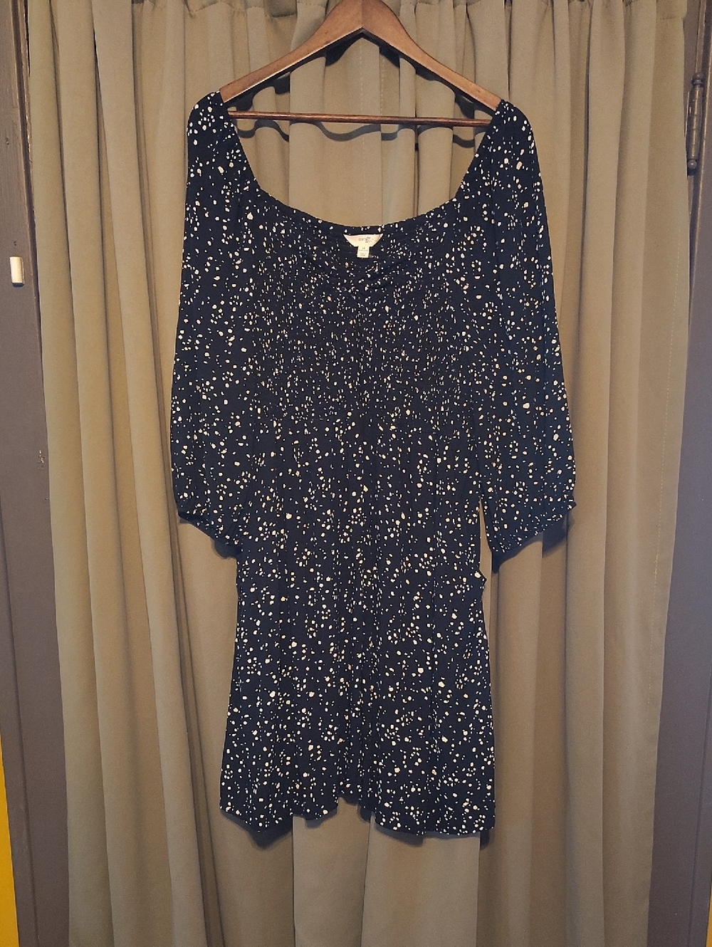 Terra & Sky Black Mini Dress with White Dot Print